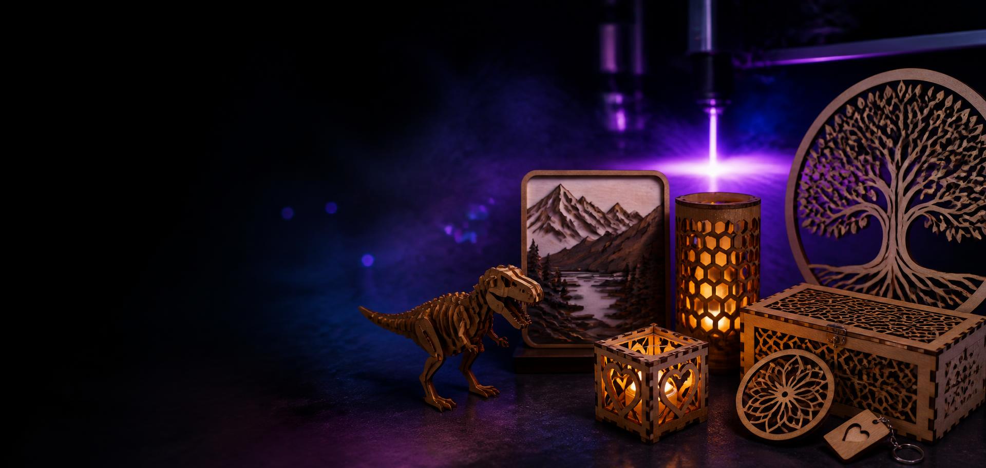 Laser cut wooden products made with the Matissee bundle
